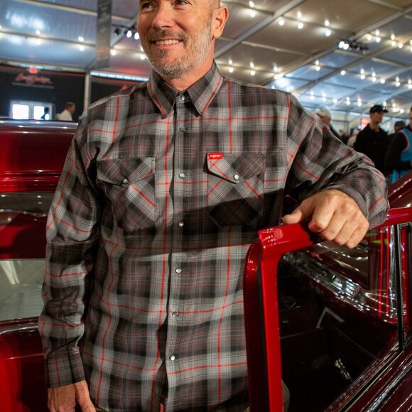 New DIXXON Barrett-Jackson Men's Black, Red and Gray Plaid Button Down Sz XLT - Picture 8 of 9